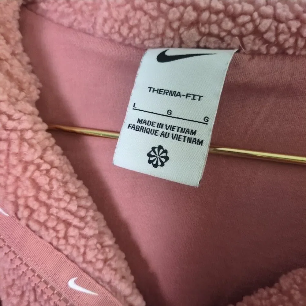 Nike pink Girl's Large Therma Fit Sherpa Pullover Quarter Zip Hoodie Jacket